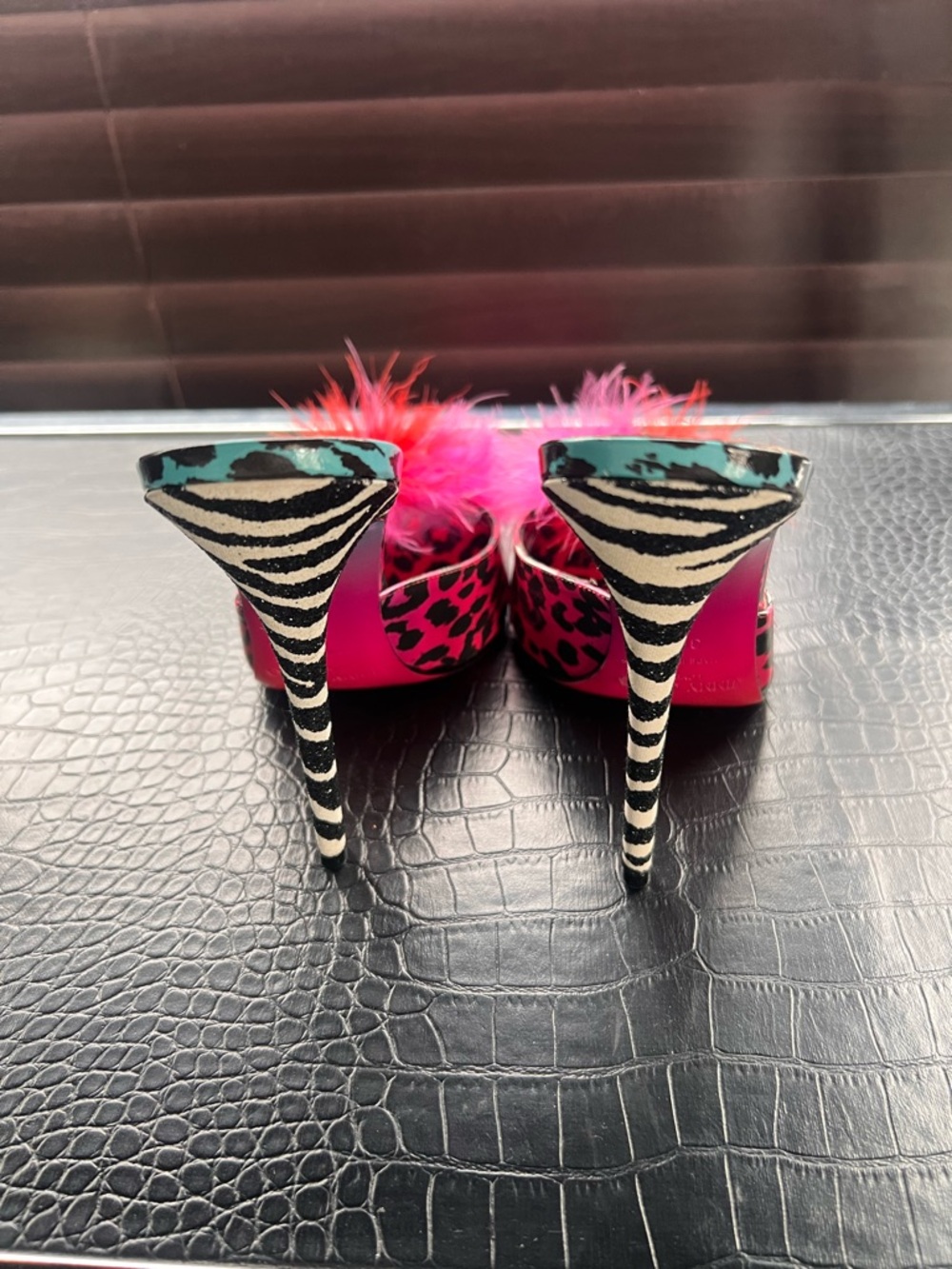 Jimmy Choo Rob Pruitt Zebra Glitter Multicolor Patent Leather Slides Mules - Picture 5 of 11